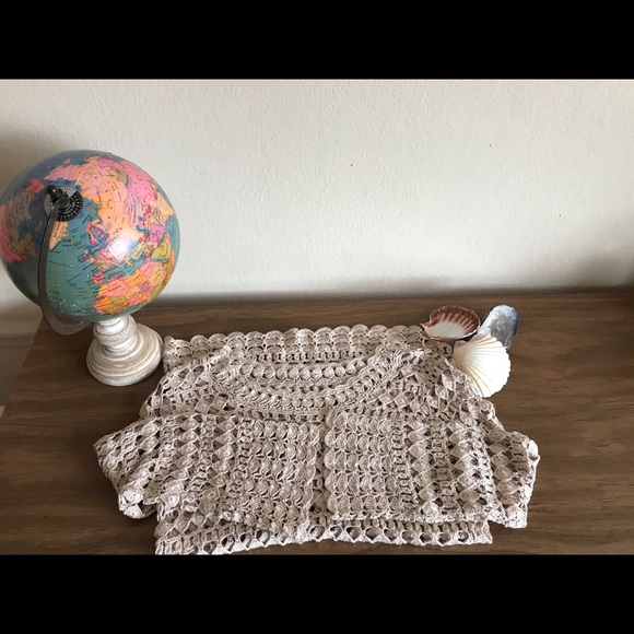 Silk and linen crochet lace sweater XS/S - Picture 4 of 16